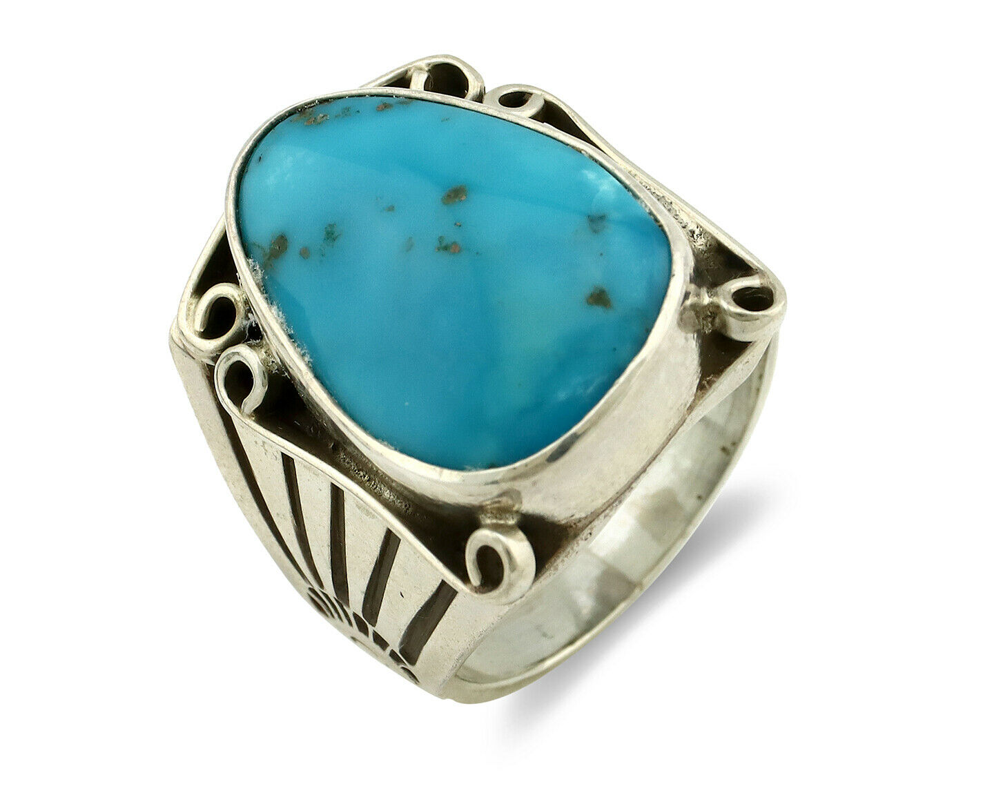 Navajo Ring .925 Silver Blue Turquoise Artist Signed T C.80's