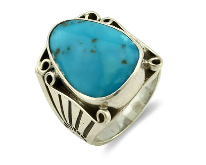 Navajo Ring .925 Silver Blue Turquoise Artist Signed T C.80's