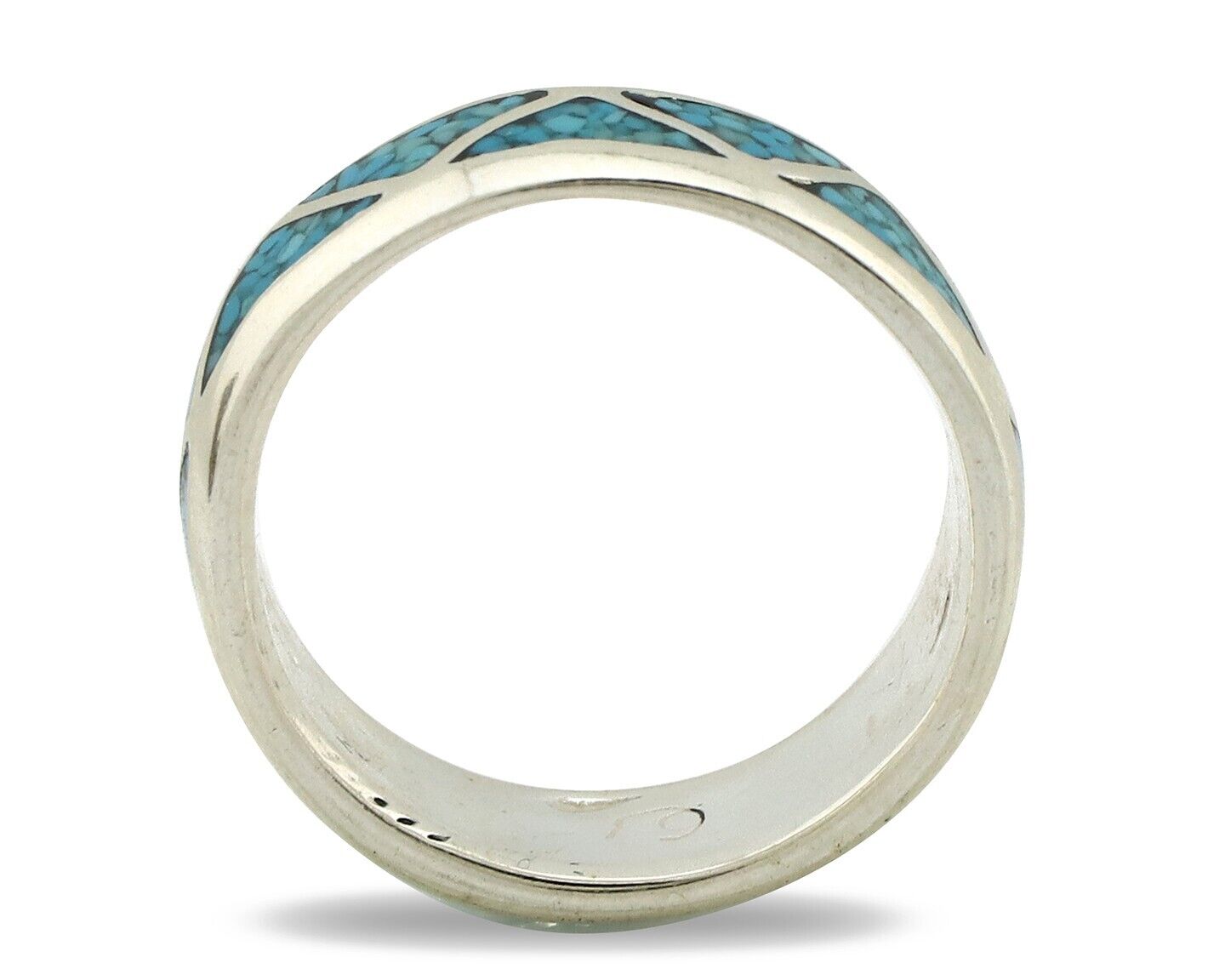 Navajo Chip Inlay Ring 925 Silver Sleeping Beauty Turquoise Artist Silver Cloud