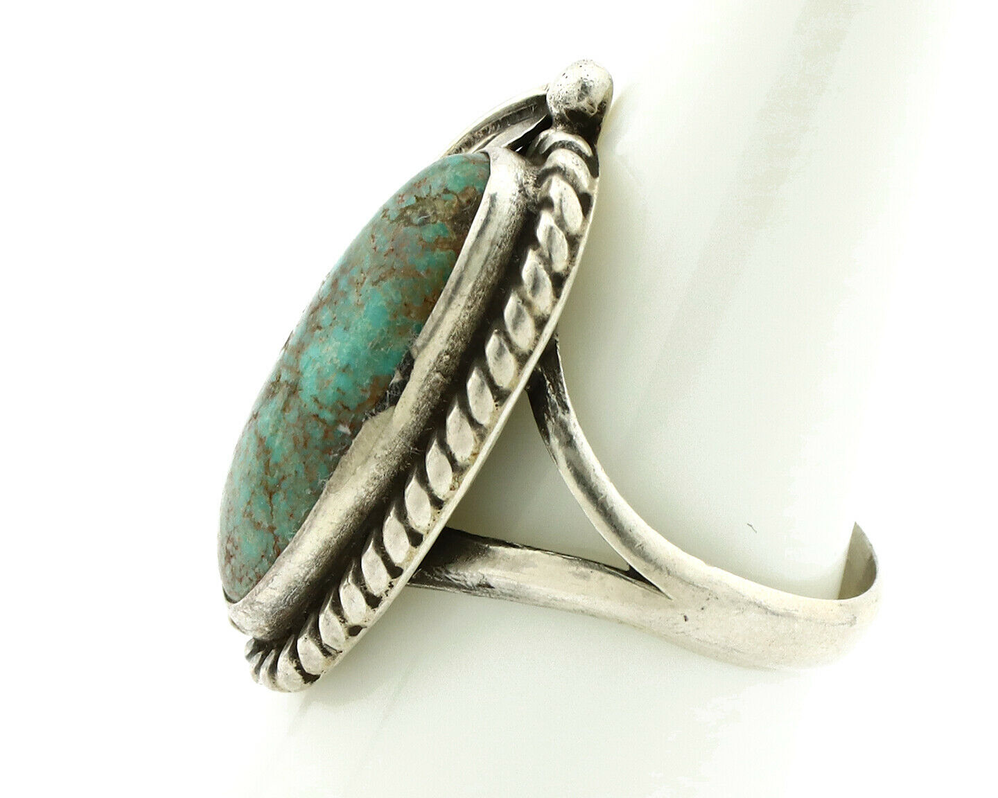 Navajo Ring .925 Silver Turquoise Mountain Signed Artist Apache C.80's