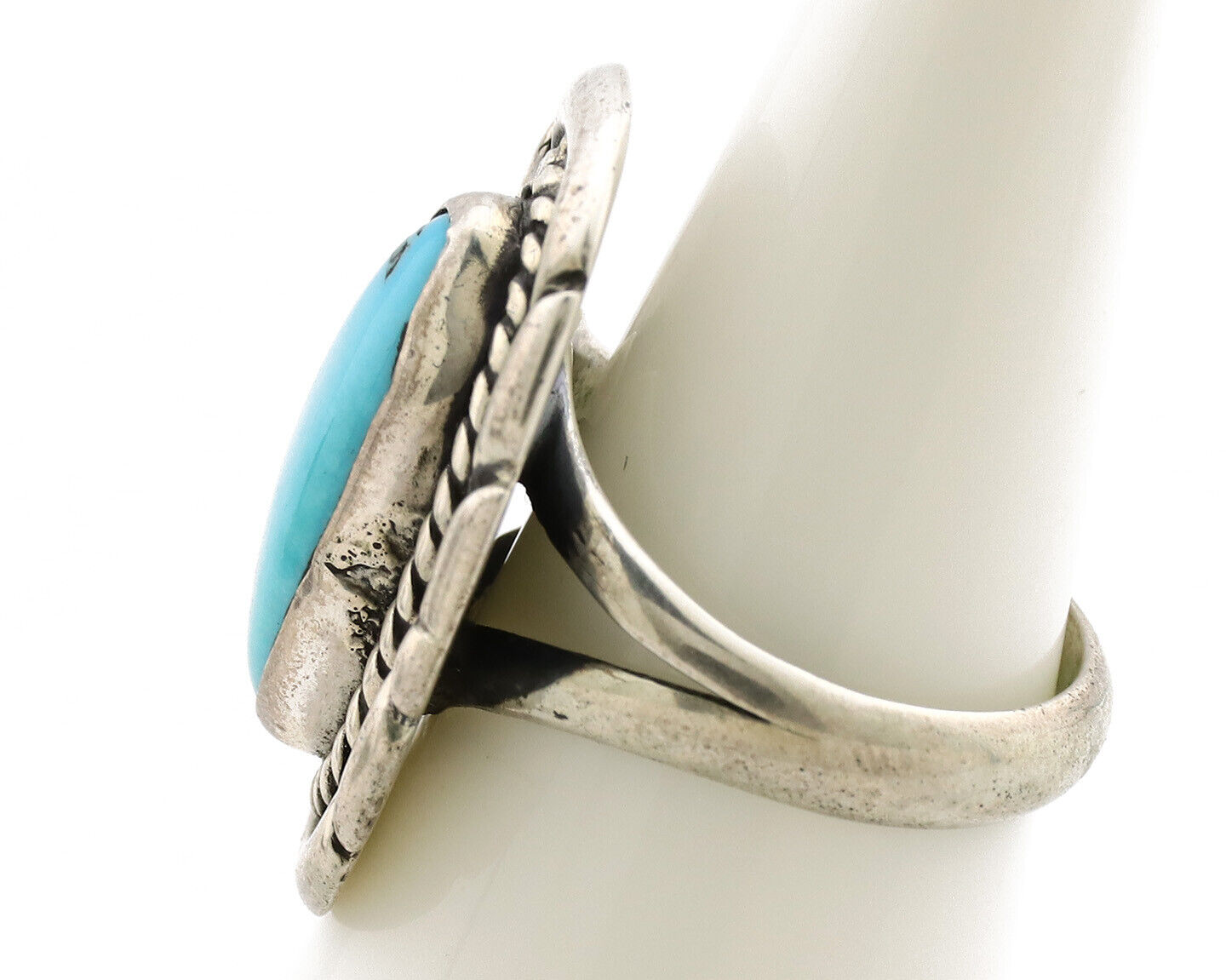 Navajo Ring .925 Silver Sleeping Beauty Turquoise Artist Signed M Montoya C.80's