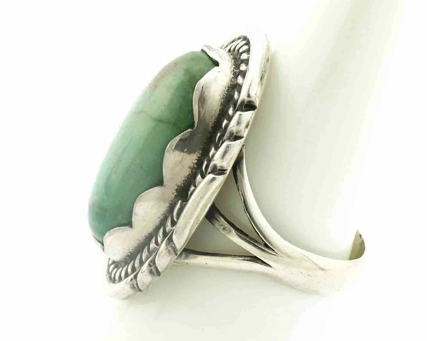 Navajo Ring .925 Silver Natural Uncolored Green Turquoise Signed Apache C.80's