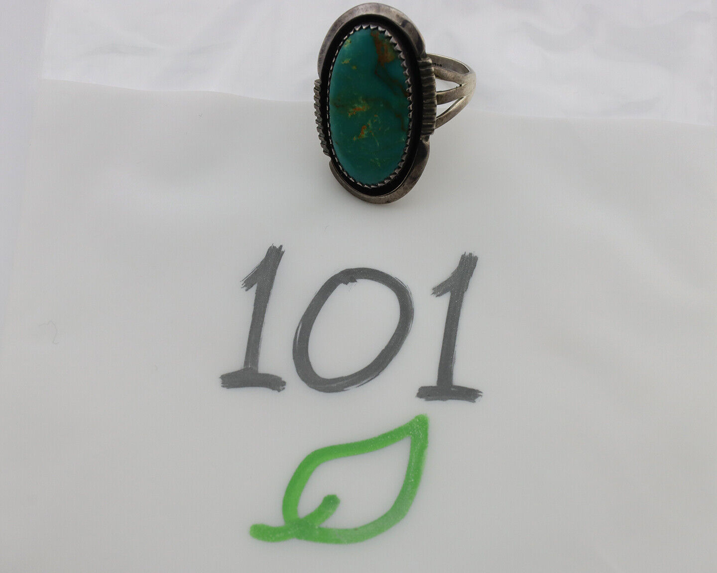 Navajo Ring .925 Silver Kingman Turquoise Native American Artist C.1980's