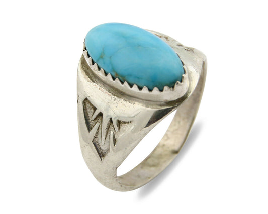 Zuni Ring .925 Silver Kingman Turquoise Hand Stamped Native American C.80's