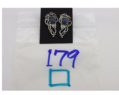 Navajo Earrings 925 Silver Natural Mined Denim Lapis Native American Artist C80s