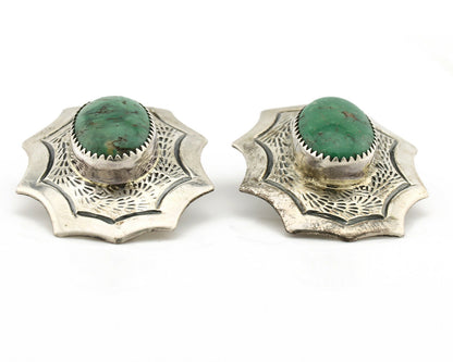 Navajo Earrings .925 Silver Crescent Valley Turquoise Native American Artist C80