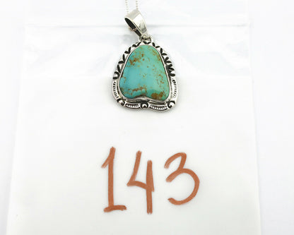 Navajo Kingman Turquoise Pendant .925 Silver Hand Stamped Signed Gecko C.80's
