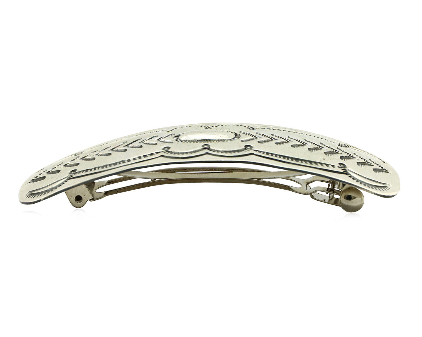 Navajo Hair Clip Barrette .925 Silver Hand Stamped Artist Signed Harold Tom C80s