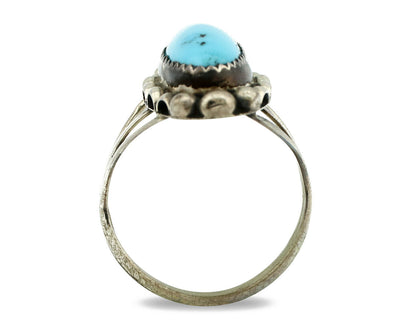 Navajo Ring .925 Silver Natural Blue Turquoise Artist Signed SC C.80's