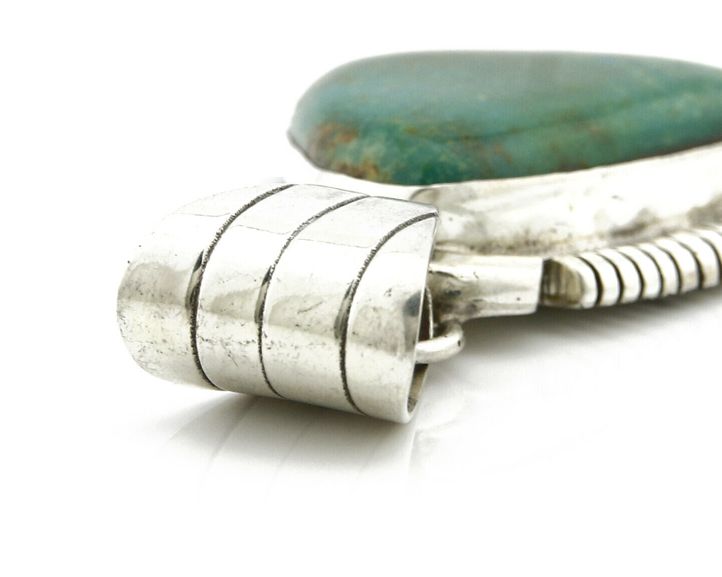 Navajo Pendant .925 Silver Kingman Turquoise Signed Artist HB C.80's