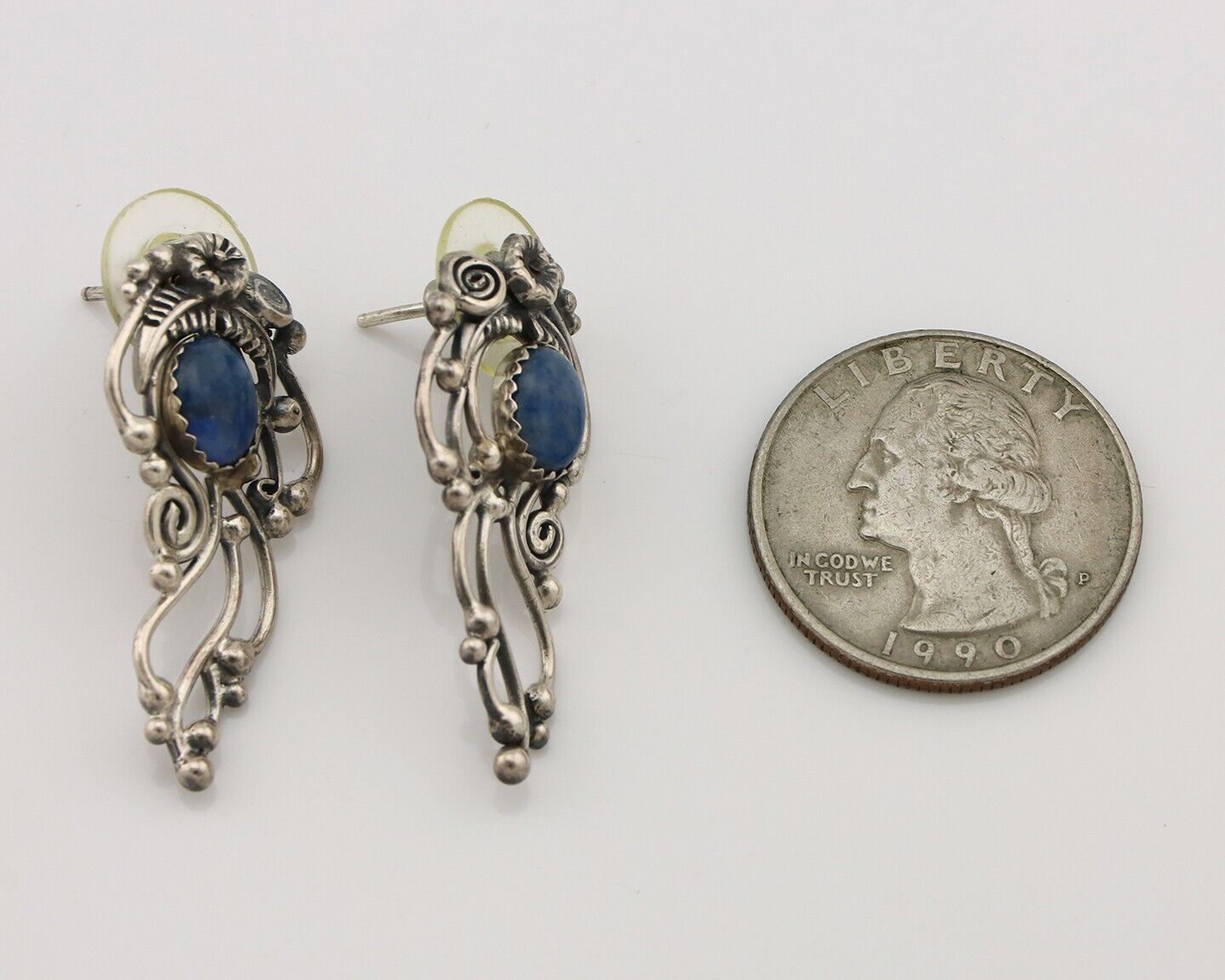 Navajo Earrings 925 Silver Natural Mined Denim Lapis Native American Artist C80s