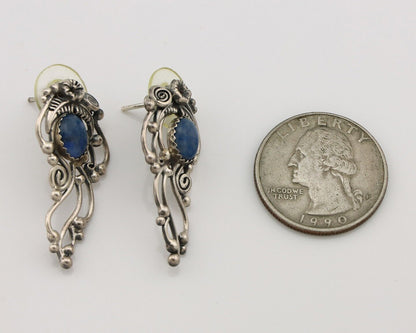 Navajo Earrings 925 Silver Natural Mined Denim Lapis Native American Artist C80s