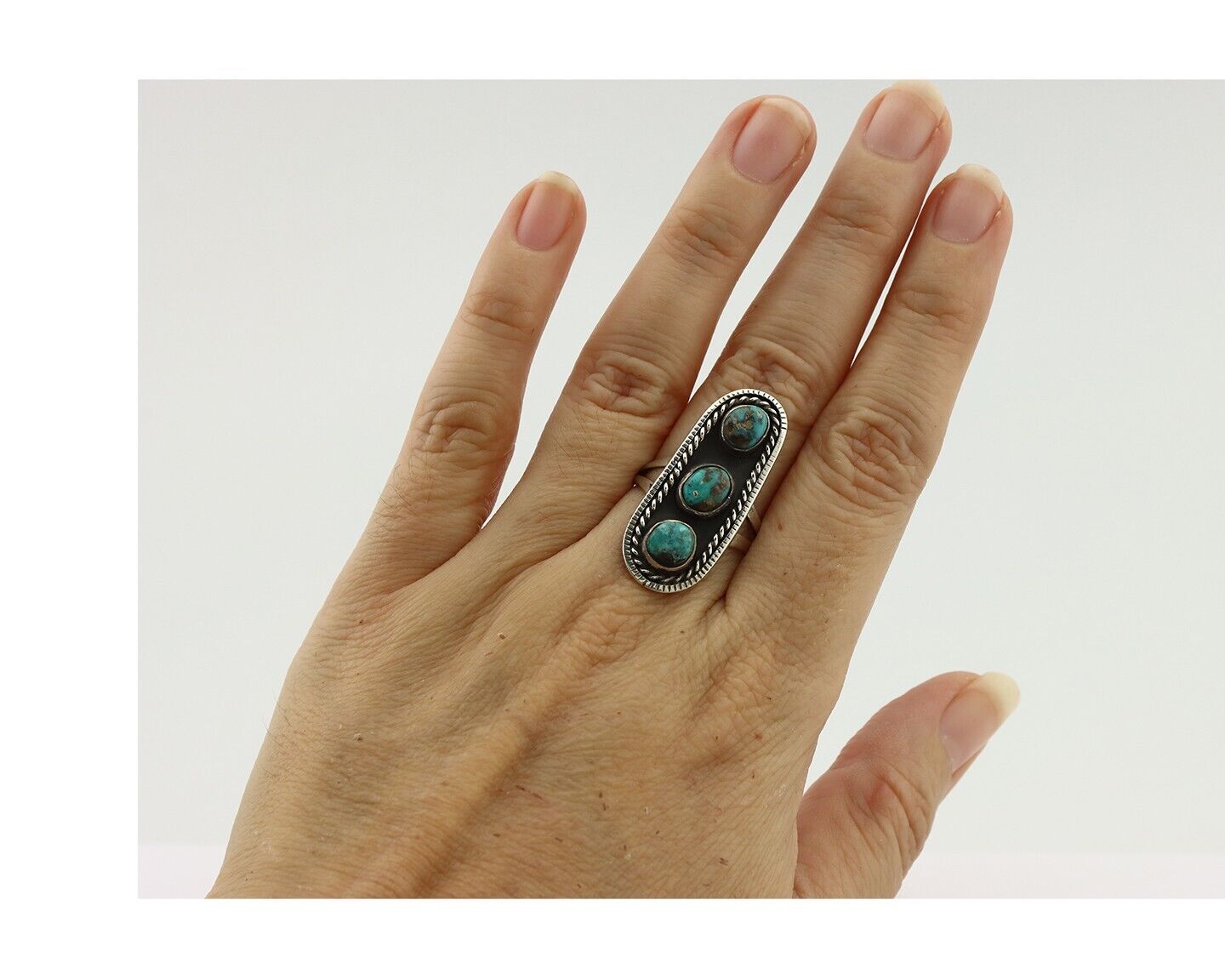 Navajo Ring .925 Silver Natural Blue Turquoise Native American Artist C.80's