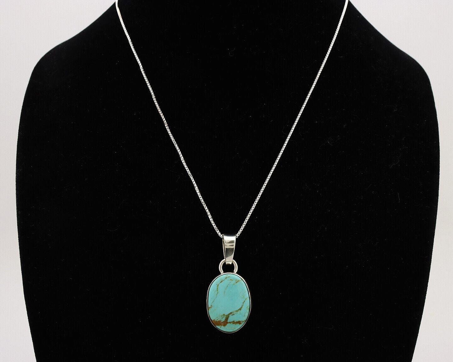 Navajo Necklace .925 Silver Kingman Turquoise Native American Signed C.1980's