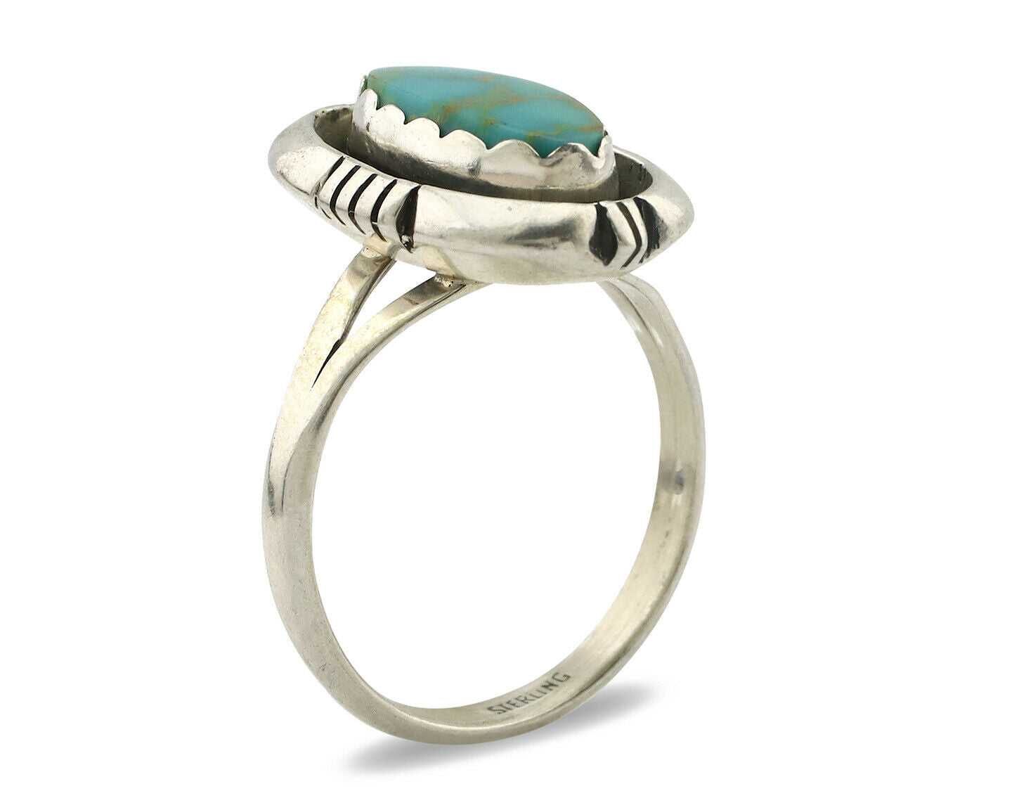 Navajo Ring .925 Silver Blue Gem Turquoise Handmade Native American Artist C80s