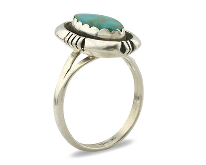 Navajo Ring .925 Silver Blue Gem Turquoise Handmade Native American Artist C80s
