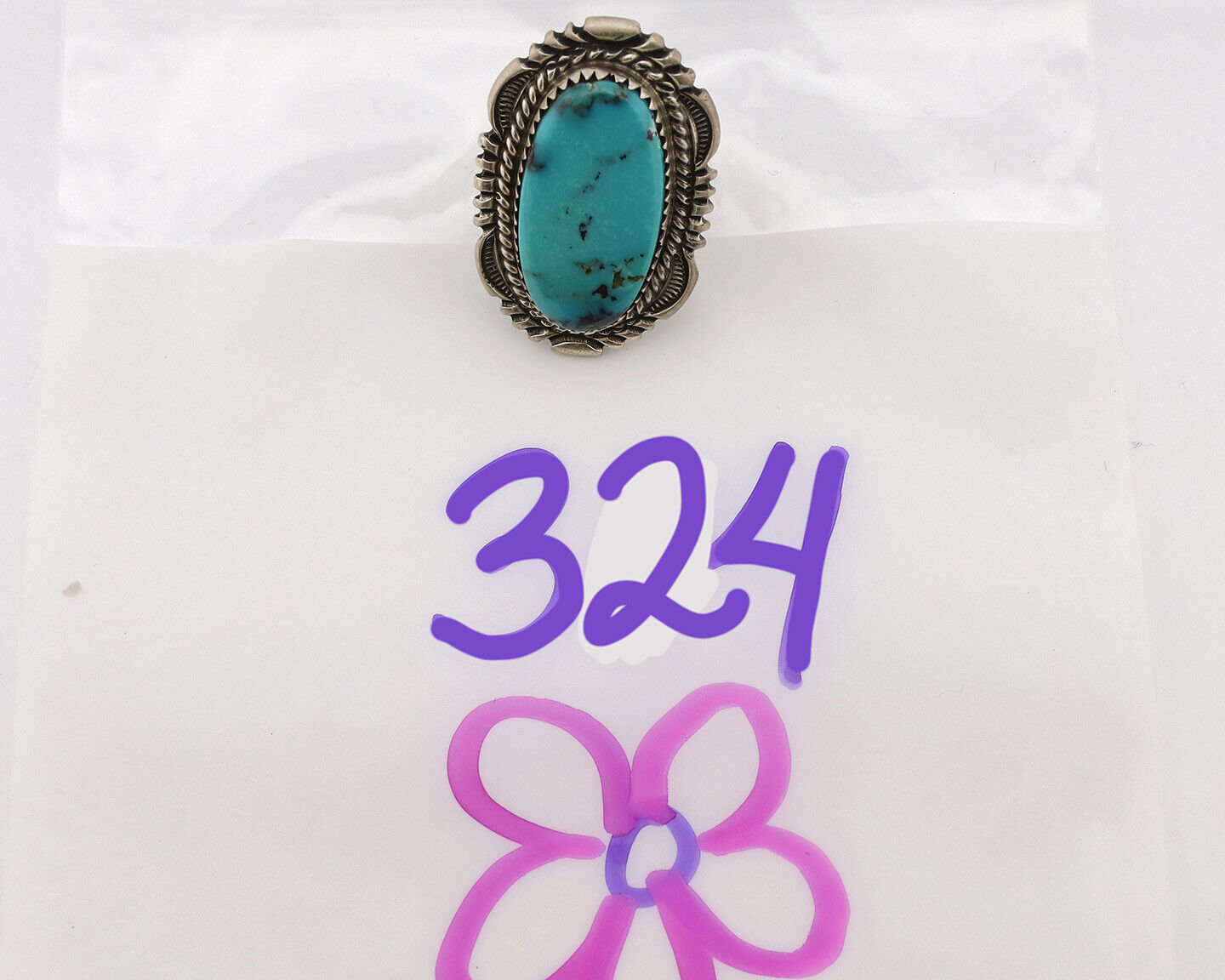 Navajo Ring .925 Silver Natural Blue Turquoise Artist Signed Spencer C.80's