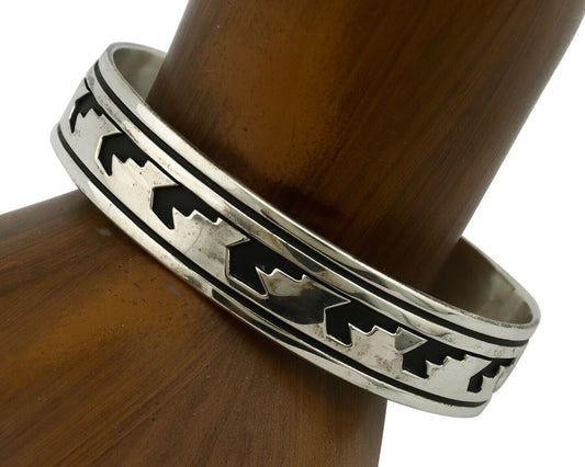 Navajo Bracelet .925 Silver Handmade Overlay Style Signed Tommy Billy Cuff C80s