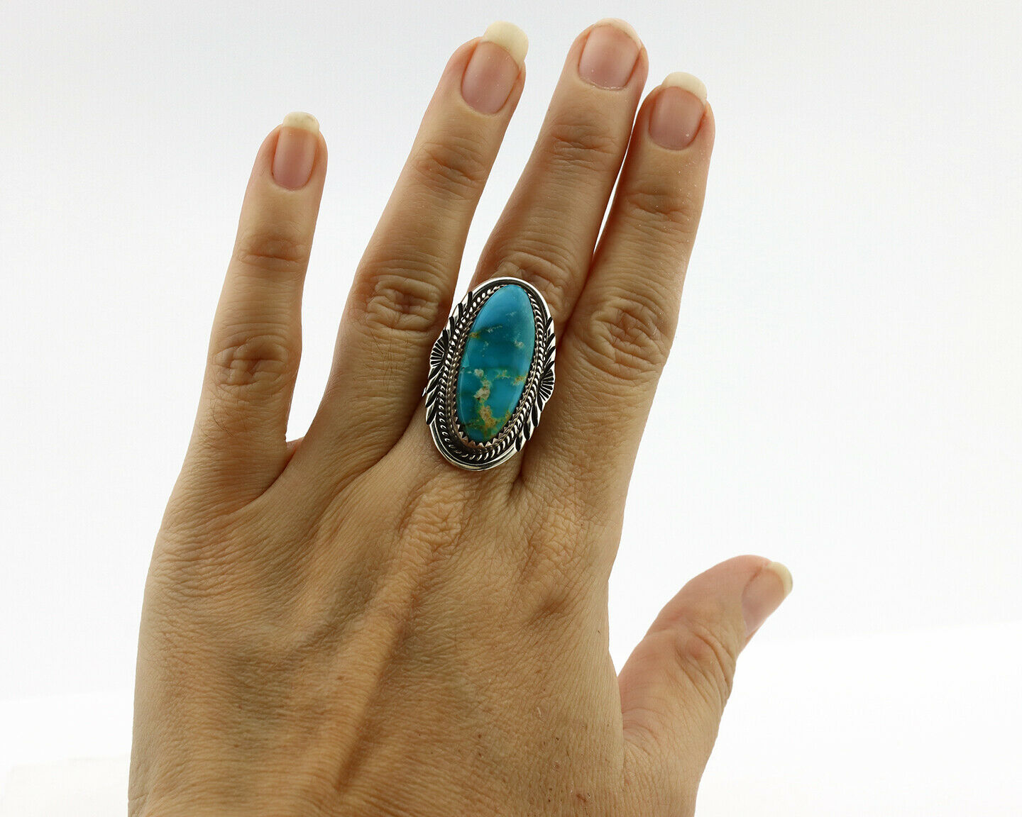 Navajo Ring .925 Silver Blue Turquoise Artist Signed M Begay C.1980's