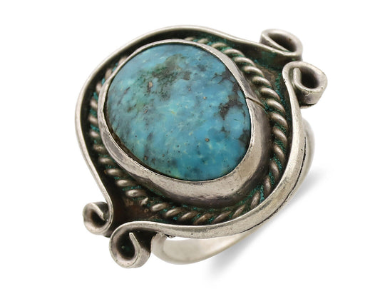 Navajo Ring .925 Silver Blue Gem Turquoise Native American Artist C.1980's
