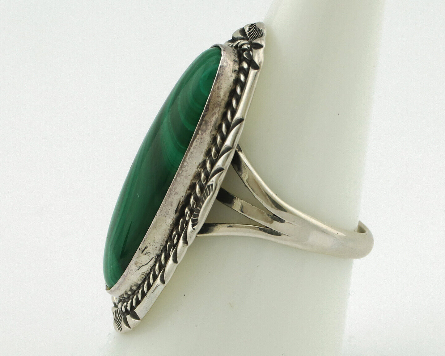 Navajo Ring 925 Silver Natural Green Malachite Signed William Denetdale C.80's