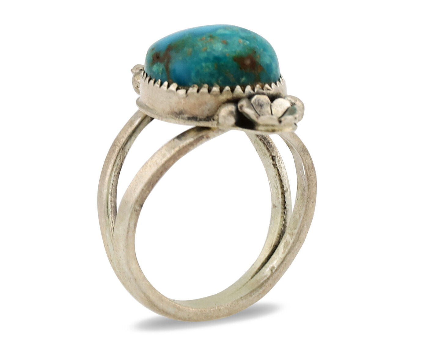 Navajo Ring .925 Silver Nevada Turquoise Native American Artist C.1980's