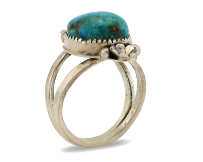 Navajo Ring .925 Silver Nevada Turquoise Native American Artist C.1980's