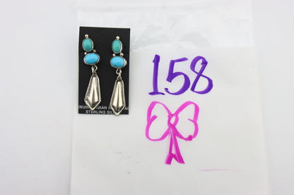 Navajo Earrings 925 Silver Natural Blue Turquoise Native American Earrings C80's