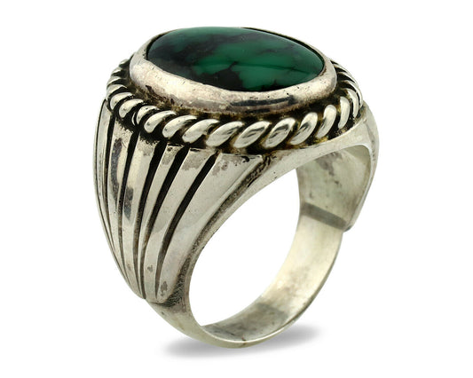 Navajo Ring .925 Silver Green Turquoise Artist Signed C Montoya C.80's