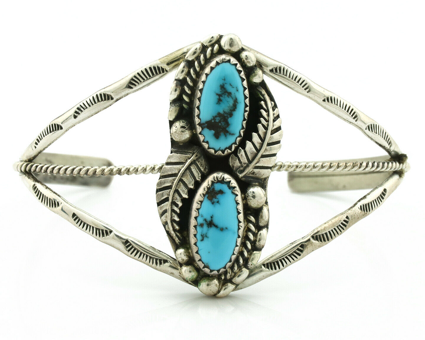 Navajo Bracelet .925 Silver Blue Turquoise Artist Signed SC C.80's
