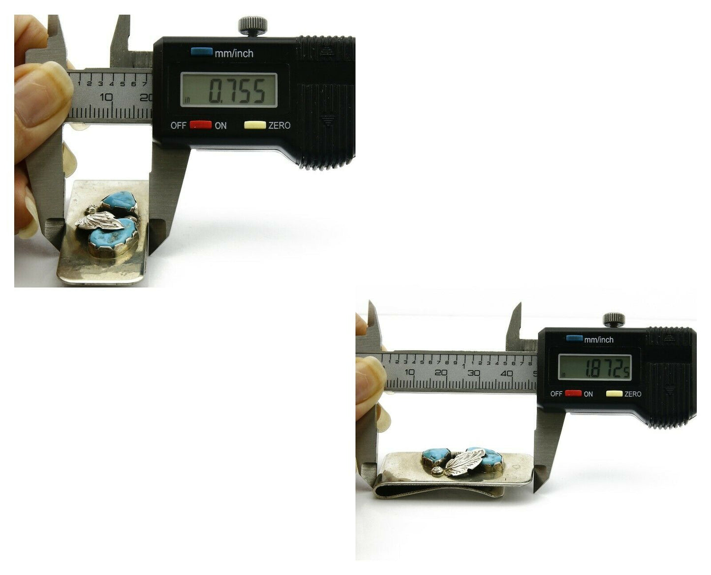 Zuni Money Clip .925 Silver & Nickle Sleeping Beauty Turquoise Artist Native C90