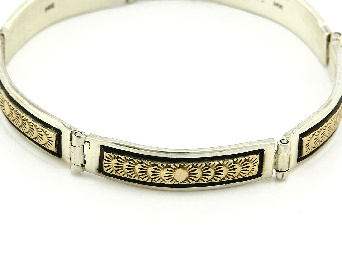 Navajo Bracelet Handmade .925 Silver & 14k SOLID Yellow Gold Signed JK C.85-92