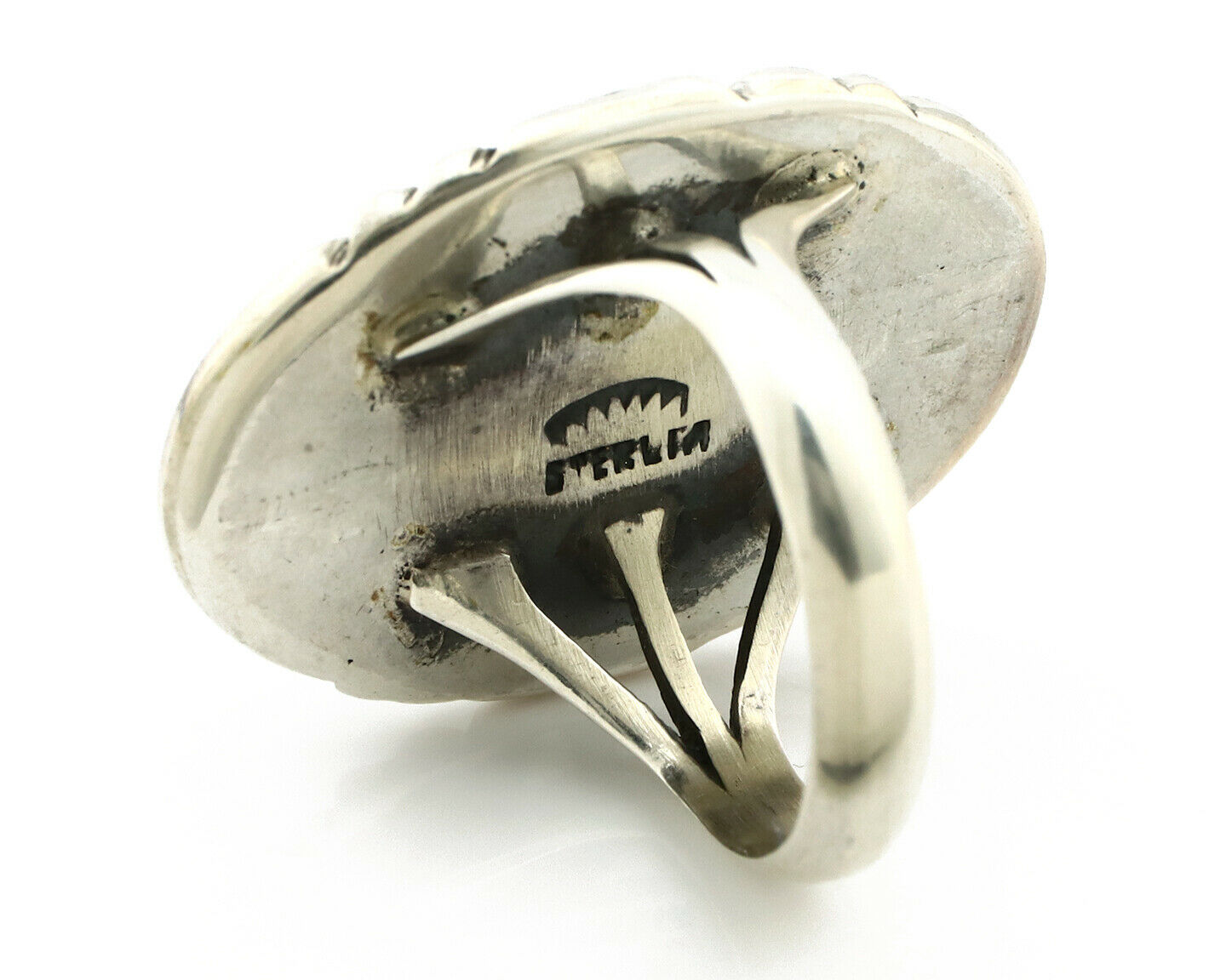 Navajo Ring .925 Silver Natural Uncolored Green Turquoise Signed Apache C.80's