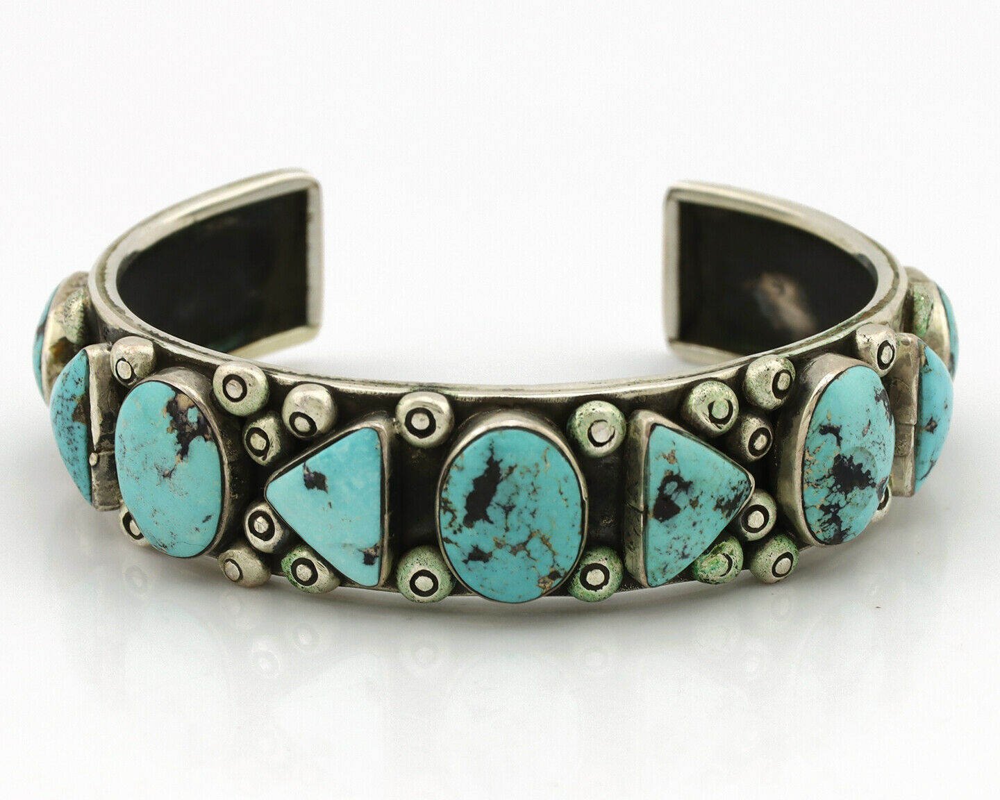 Navajo Bracelet .925 Silver Blue Nevada Turquoise Artist Signed CR 80's
