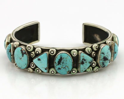 Navajo Bracelet .925 Silver Blue Nevada Turquoise Artist Signed CR 80's