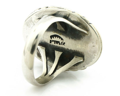 Navajo Ring .925 Silver Natural Green Turquoise Signed Apache C.80's