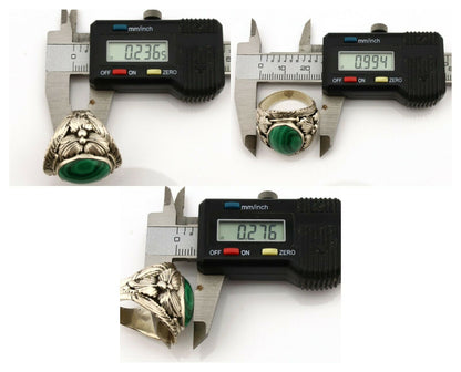 Navajo Ring .925 Silver Natural Green Malachite Artist Signed C.1980's