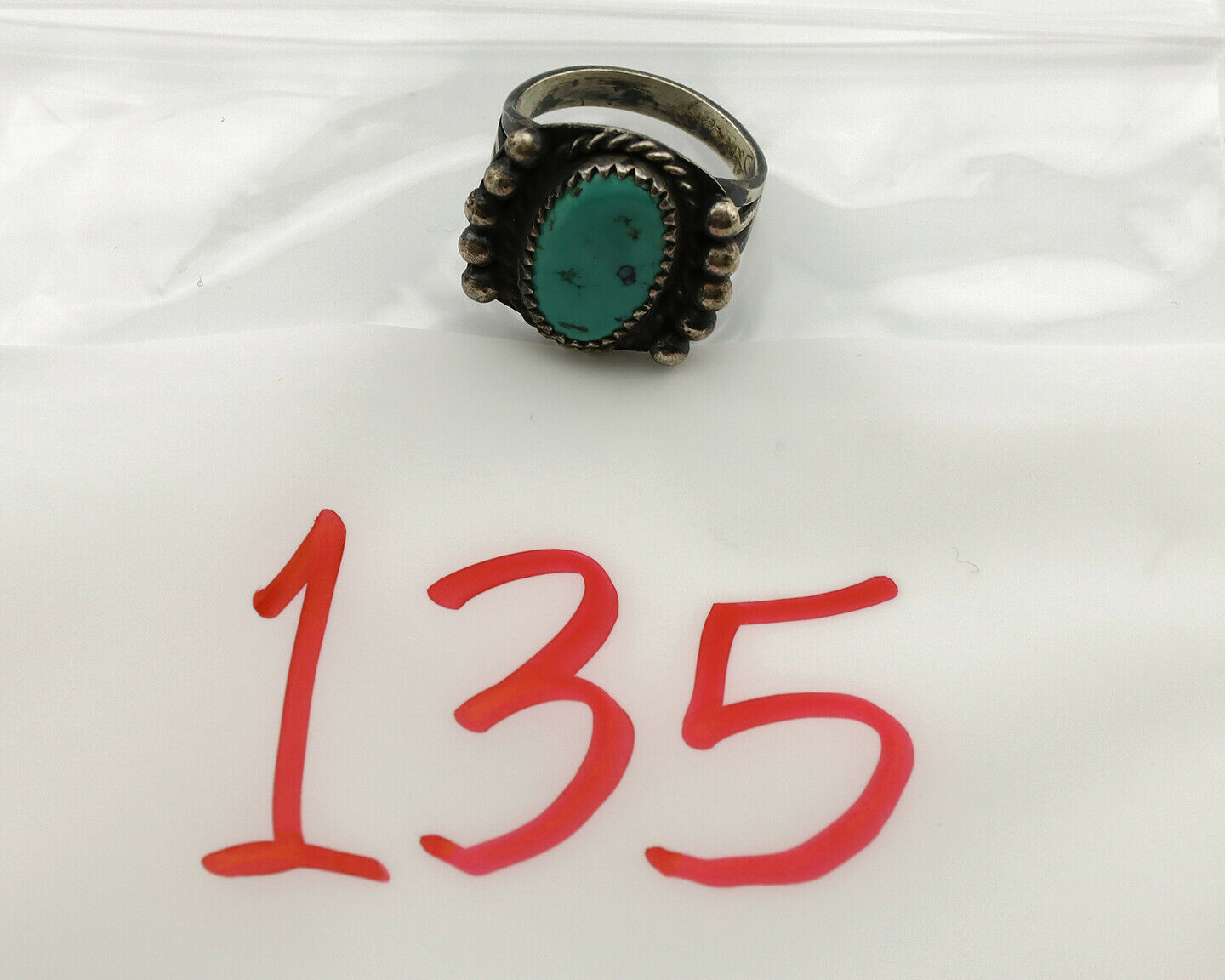 Navajo Ring .925 Silver Kingman Turquoise Artist Signed FA C.1980's