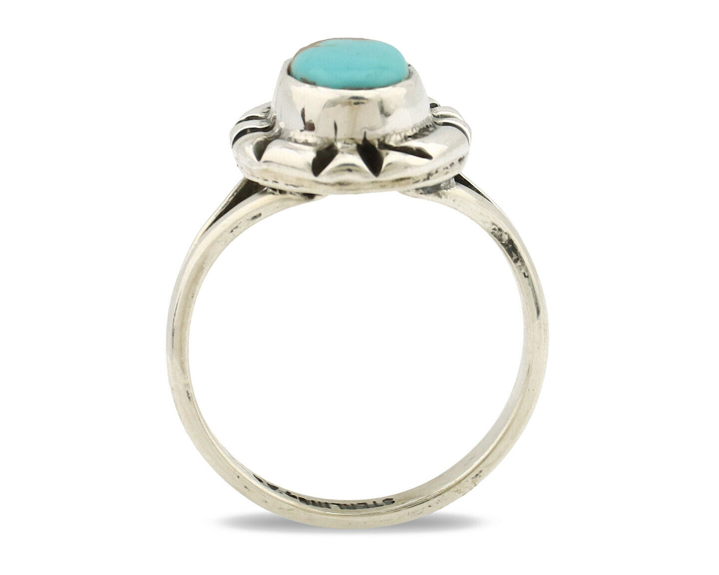 Navajo Ring .925 Silver Kingman Turquoise Artist Signed Gecko C.90's