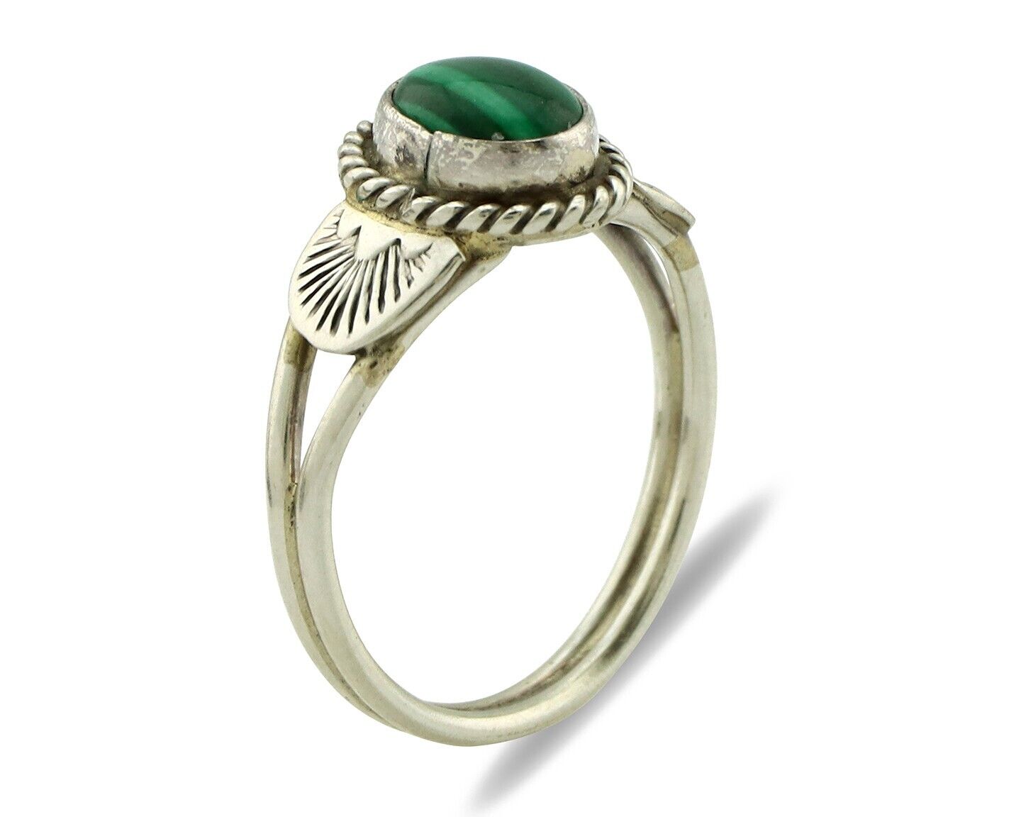 Navajo Ring 925 Silver Natural Mined Malachite Native American Artist C.80's