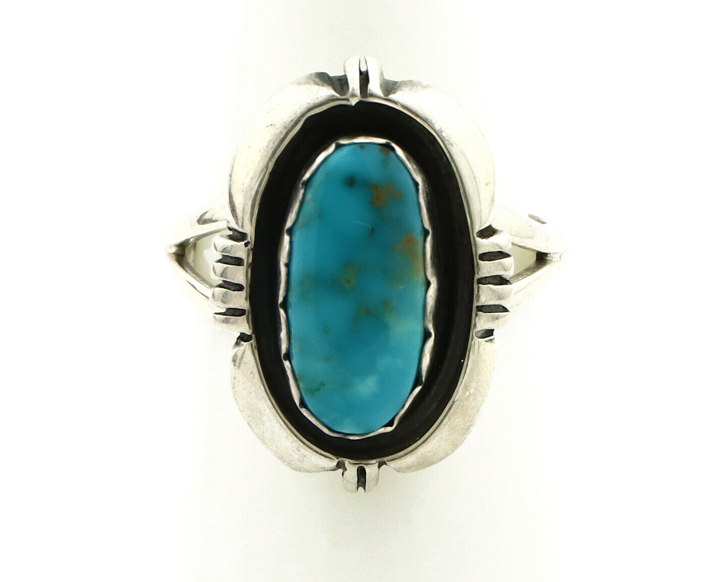 Navajo Ring .925 Silver Blue Gem Turquoise Handmade Native American Artist C80s