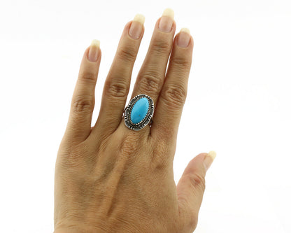 Navajo Ring .925 Silver Turquoise Mountain Signed AB C.80's