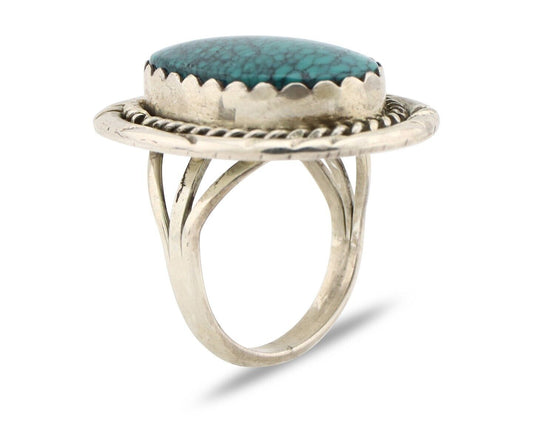 Navajo Handmade Ring .925 Silver Spiderweb Turquoise Native American Artist C80s