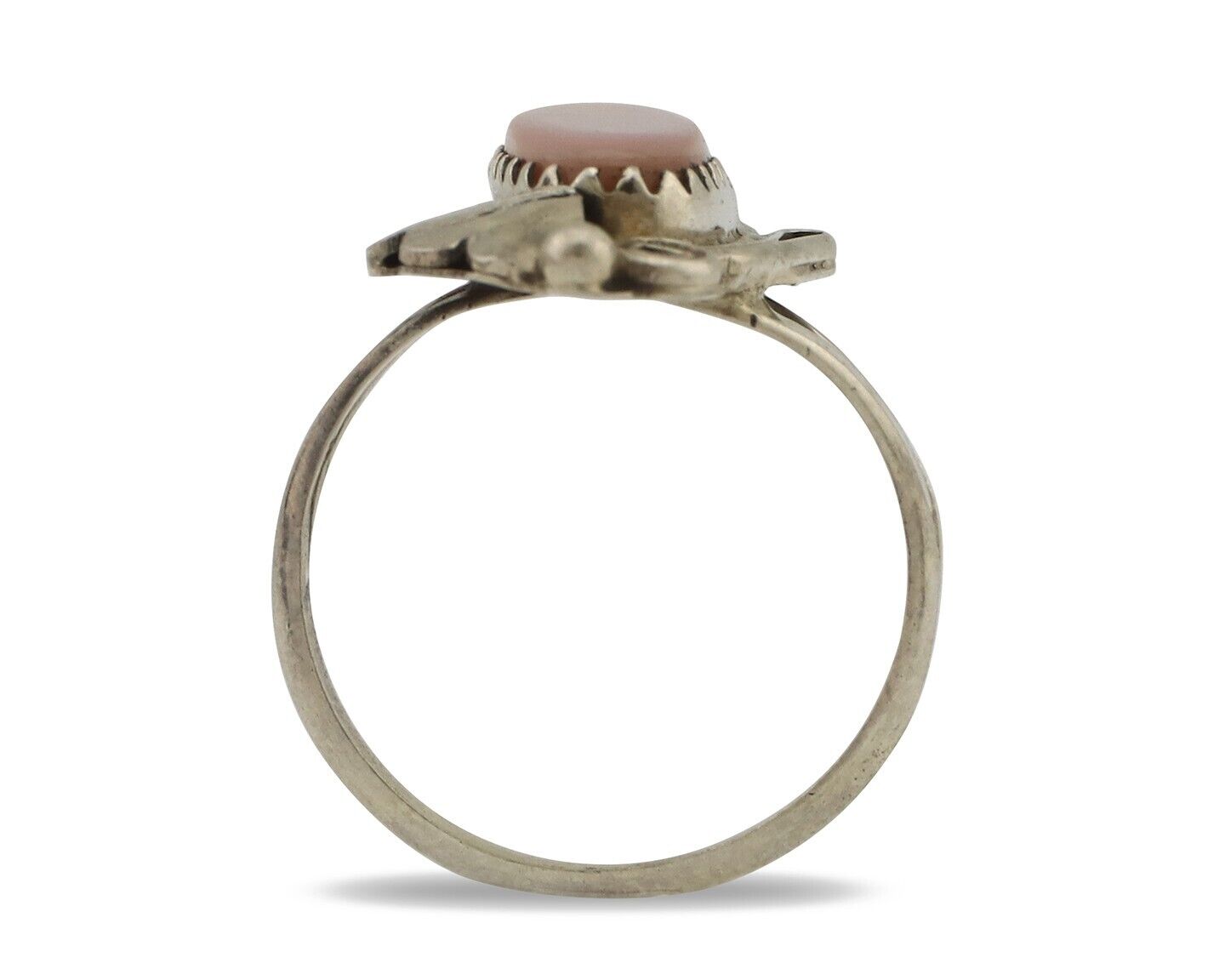 Navajo Ring .925 Silver Natural Pink Mussel Artist Signed Justin Morris C.80's