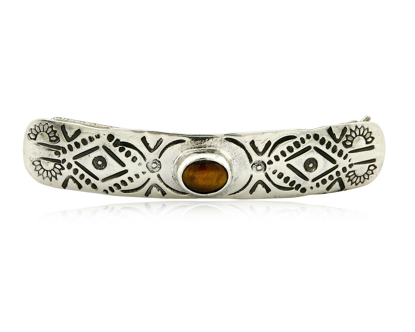 Navajo Tigers Eye .925 SOLID SILVER Hand Stamped 12mm Wide Barrette Hair Clip