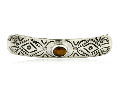 Navajo Tigers Eye .925 SOLID SILVER Hand Stamped 12mm Wide Barrette Hair Clip