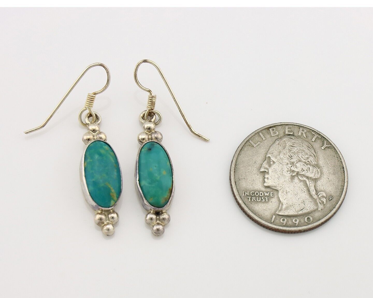 Navajo Earrings 925 Silver Blue Gem Turquoise Native American Artist C.80's