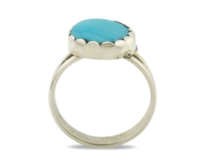 Navajo Ring .925 Silver Sleeping Beauty Turquoise Native American Artist C.1980s