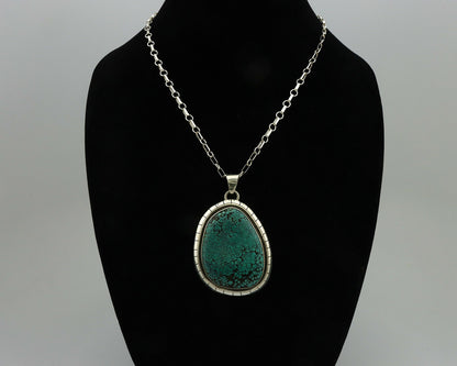 Navajo Pendant .925 Silver Spiderweb Turquoise Native American C.80's