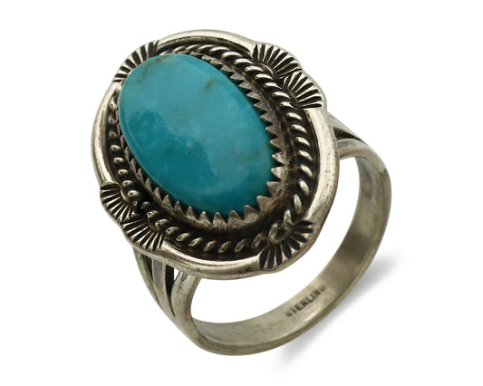 Navajo Ring .925 Silver Kingman Turquoise Artist Signed Begay C.1980's